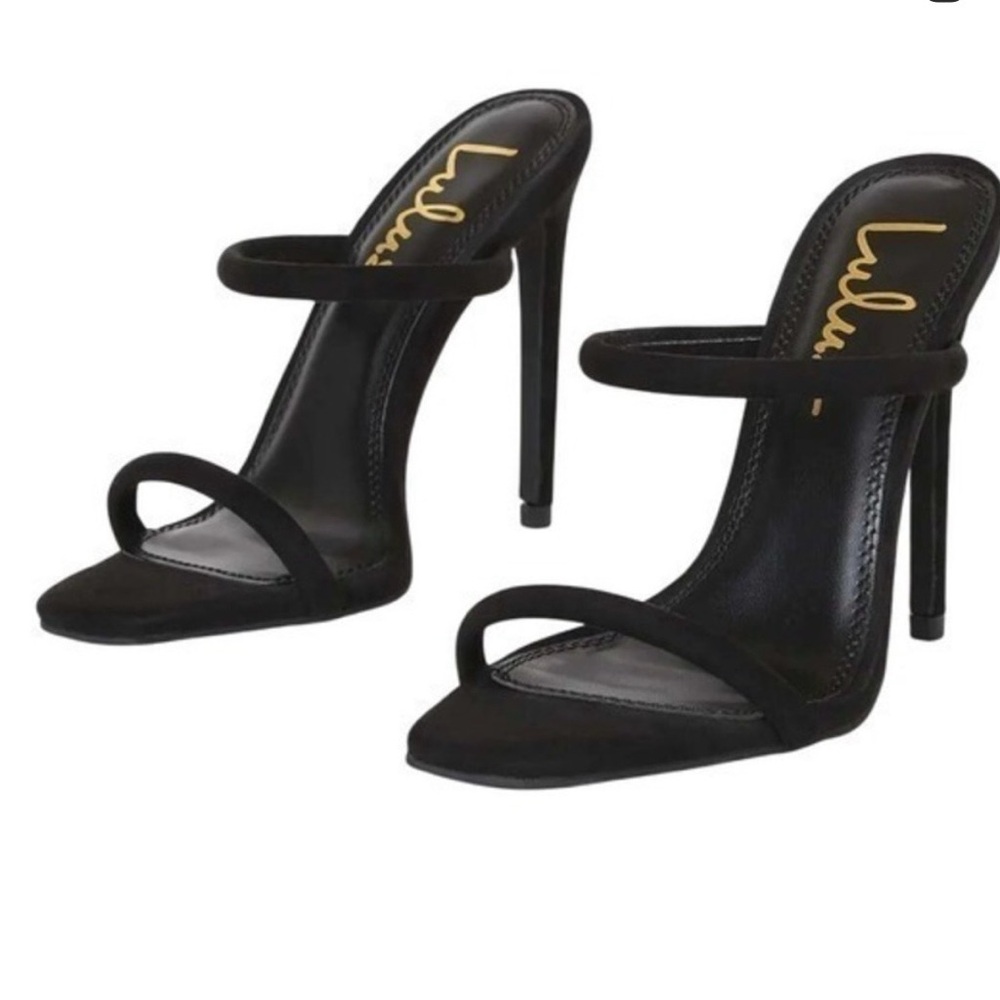 Lulu's Black Two-Strap Stiletto Slide Sandals